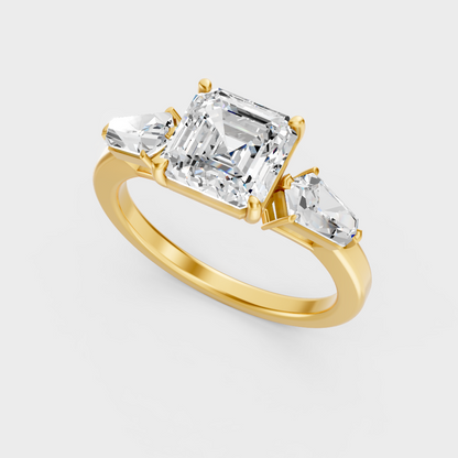 Classic 14K Yellow Gold Engagement Ring Featuring An Asscher Center And Kite-Cut Accents