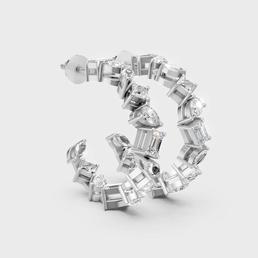High-polish 950 platinum hoops with alternating shape lab-grown diamonds