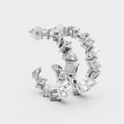 High-polish 950 platinum hoops with alternating shape lab-grown diamonds