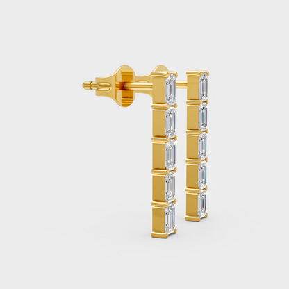 Baguette Cut Lab Grown Diamond Stud Earrings Yellow Gold Luxury Fine Jewelry