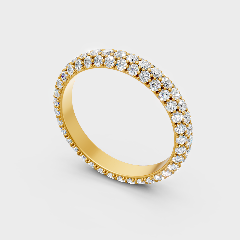Classic Yellow Gold Diamond Band Featuring Round Lab Diamond
