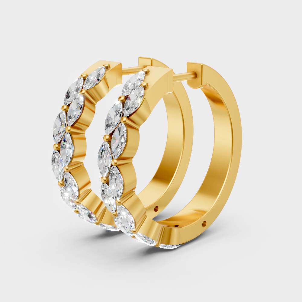 Sustainable yellow gold hoops with brilliant-cut marquise lab diamonds for everyday luxury