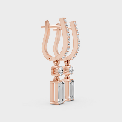 Round & Baguette Lab-Grown Diamond Drop Earrings in