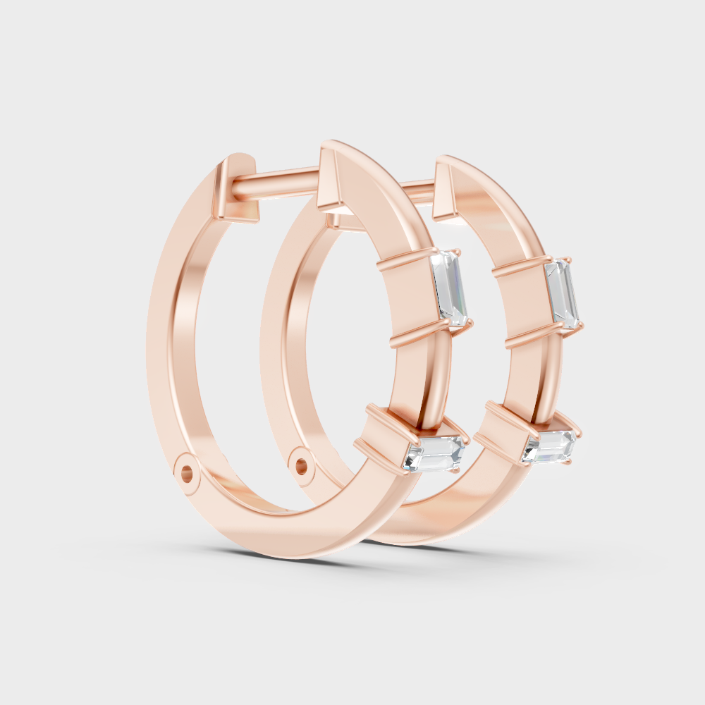 Modern Diamond Hoop Earrings In 18K Rose Gold Sleek Elegance