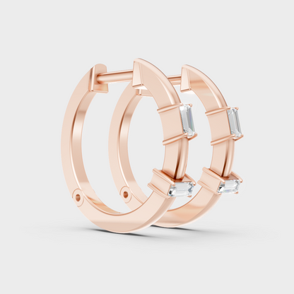 Modern Diamond Hoop Earrings In 18K Rose Gold Sleek Elegance