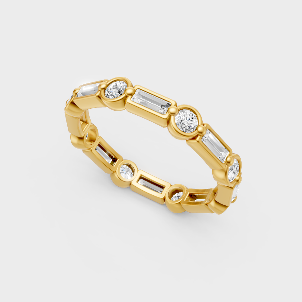 Classic 14K Yellow Gold Alternating Diamond Wedding Band Featuring 0.87Ct Lab Diamonds