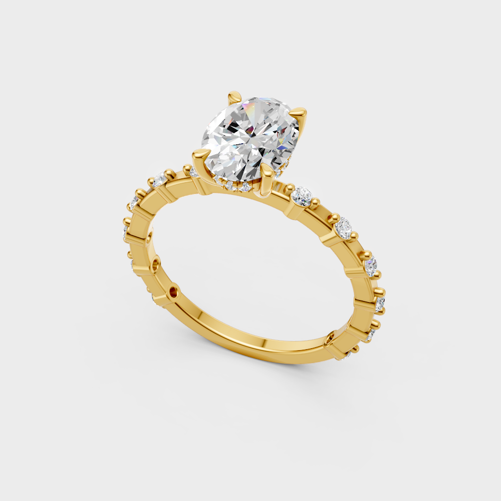 Classic yellow gold engagement ring featuring a oval lab diamond
