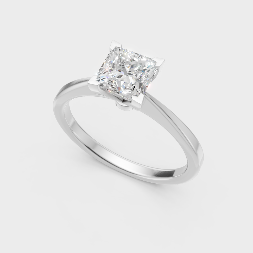 Sleek white gold solitaire ring featuring an Igi certified 1ct princess lab diamond