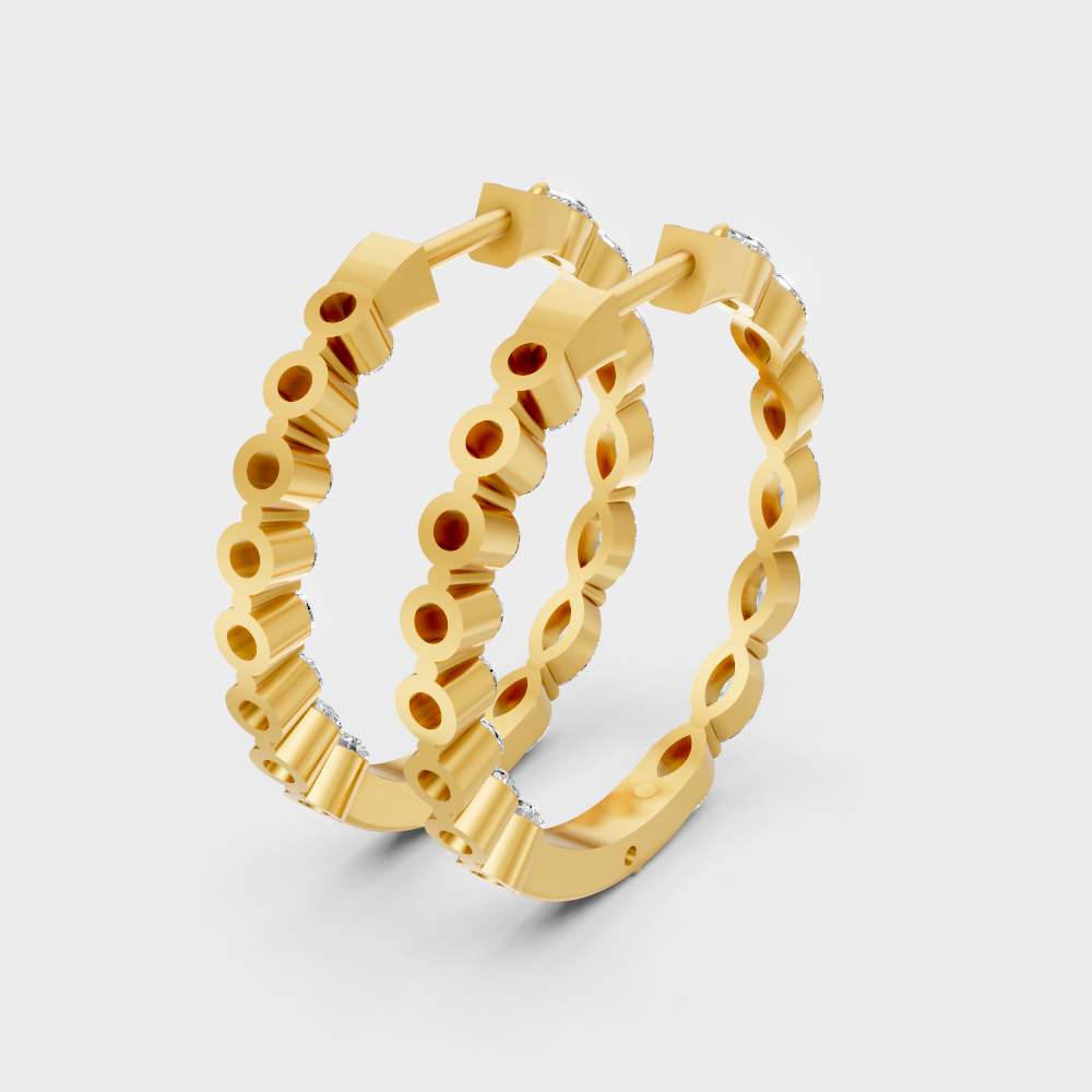 Sustainable 14K yellow gold hoops with brilliant marquise-cut lab-grown diamonds