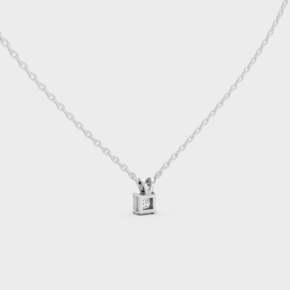 GLI Certified 1 Carat Princess Cut Lab-Grown Diamond Necklace White Gold