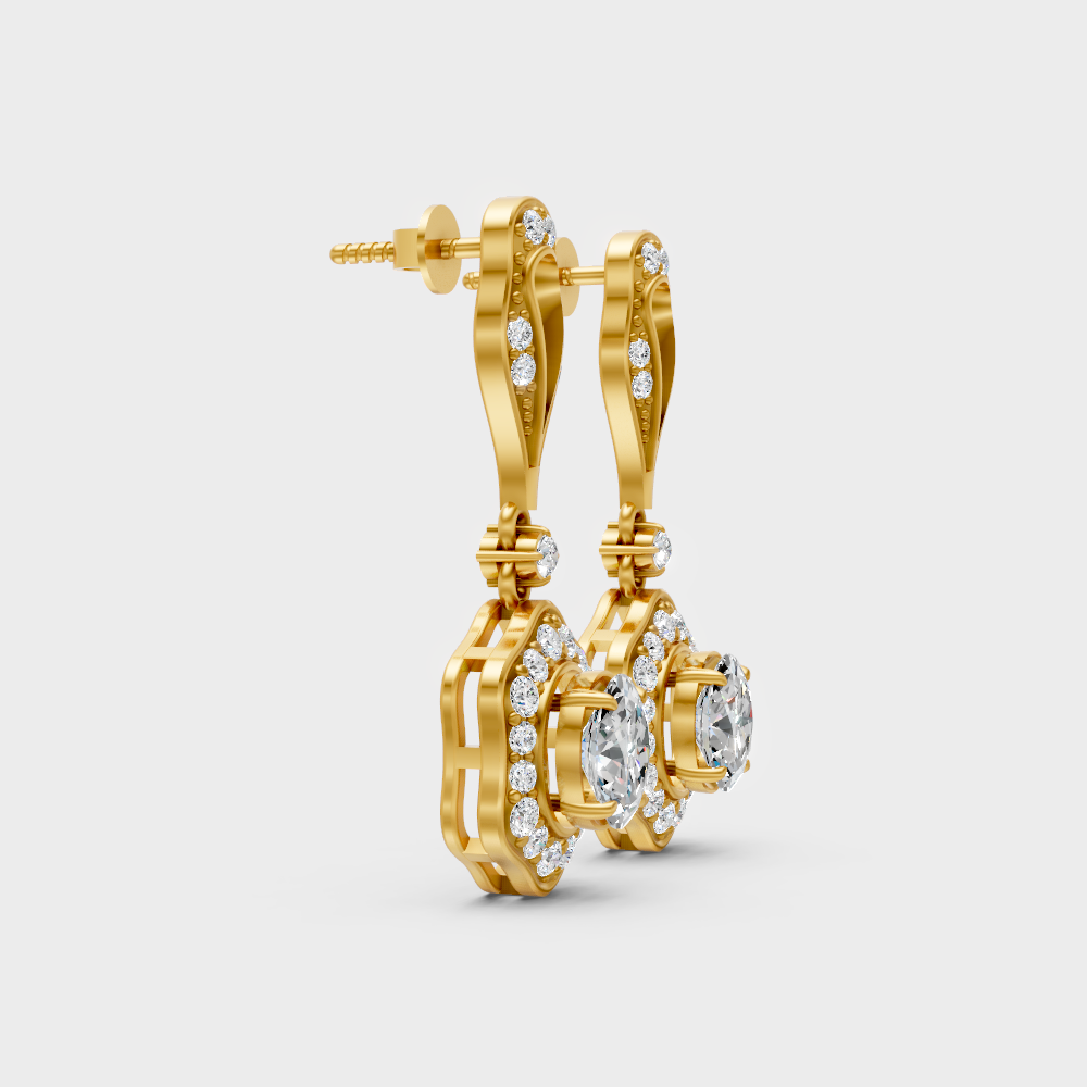 Luxury Round Oval Lab-Grown Diamond Drop Earrings Yellow Gold Setting