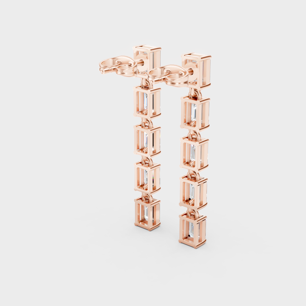 Ethical Lab-Grown Emerald Diamond Drop Earrings In Rose Gold