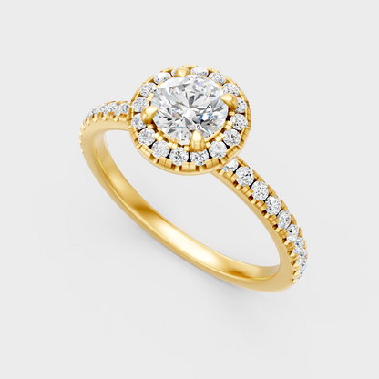 Sustainable Yellow Gold Halo Ring With Igi Certified Round Lab Diamond