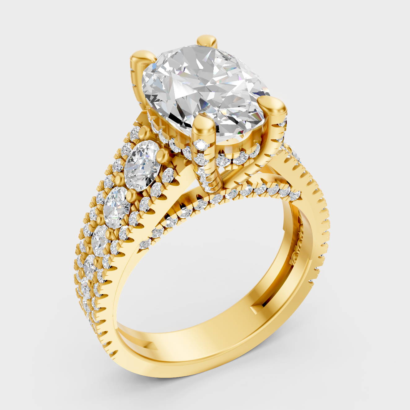 Designer Oval Diamond Ring In Yellow Gold