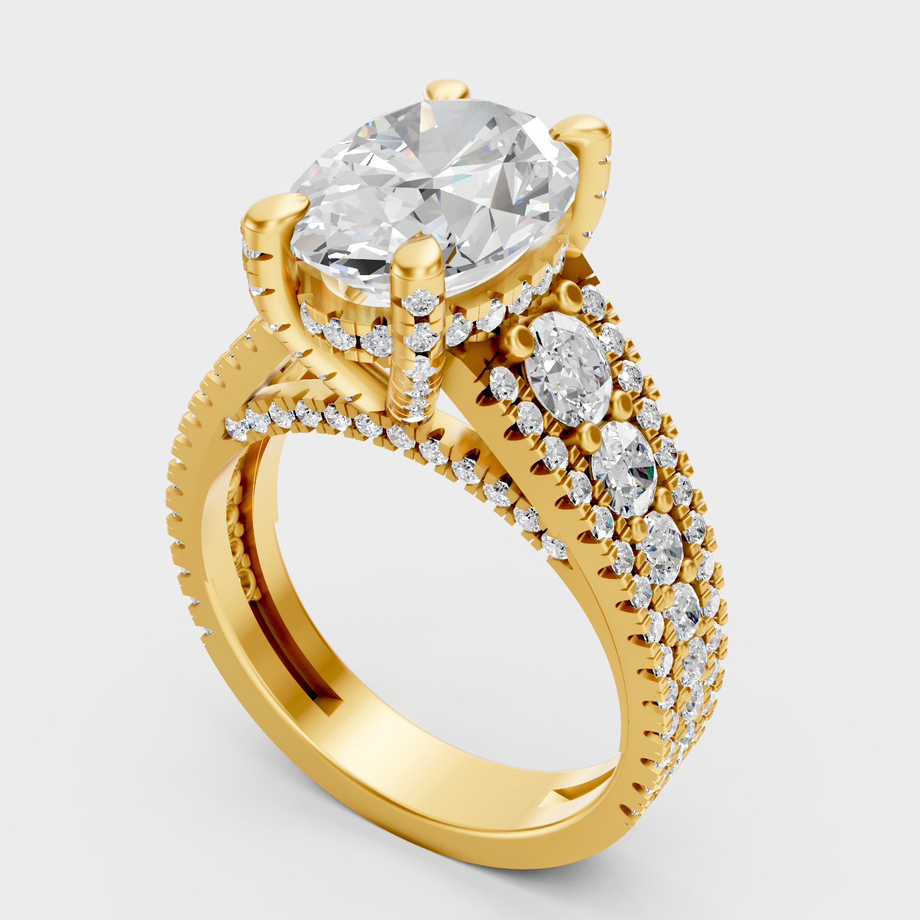 4.11 Ct Oval Diamond Ring In Yellow Gold Fine Jewelry