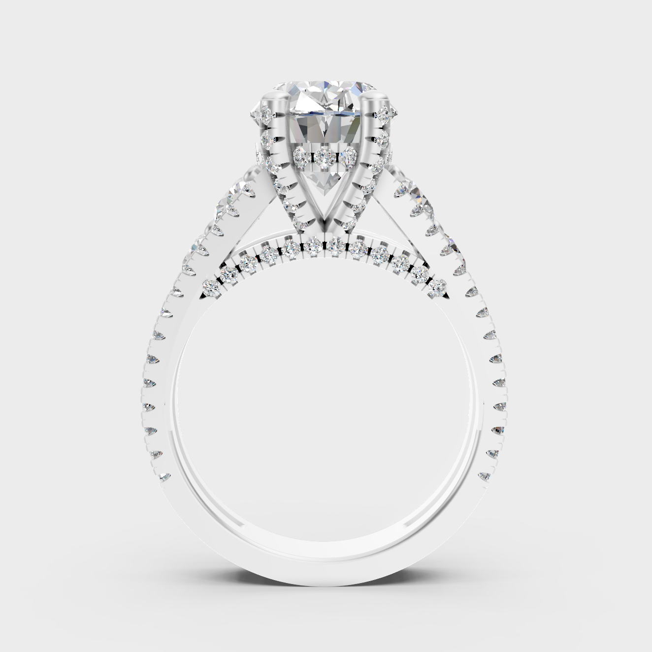 White Gold Oval Diamond Ring With Brilliant Accent Stones