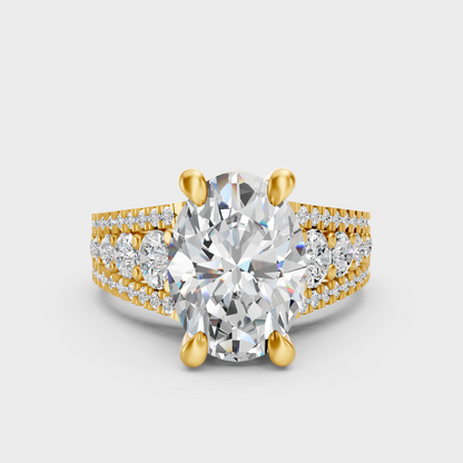 Luxury Oval Diamond Ring In Yellow Gold With Round Accent Sparkle