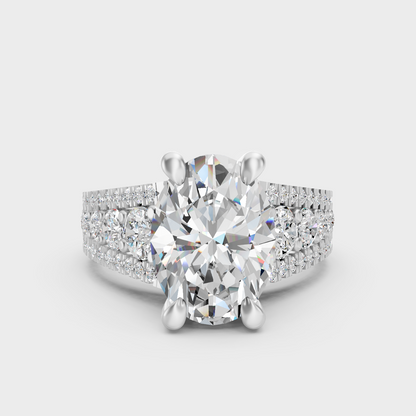 White Gold Oval Engagement Ring With Certified Round Diamonds