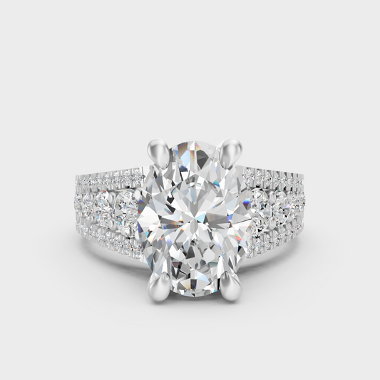 White Gold Oval Engagement Ring With Certified Round Diamonds