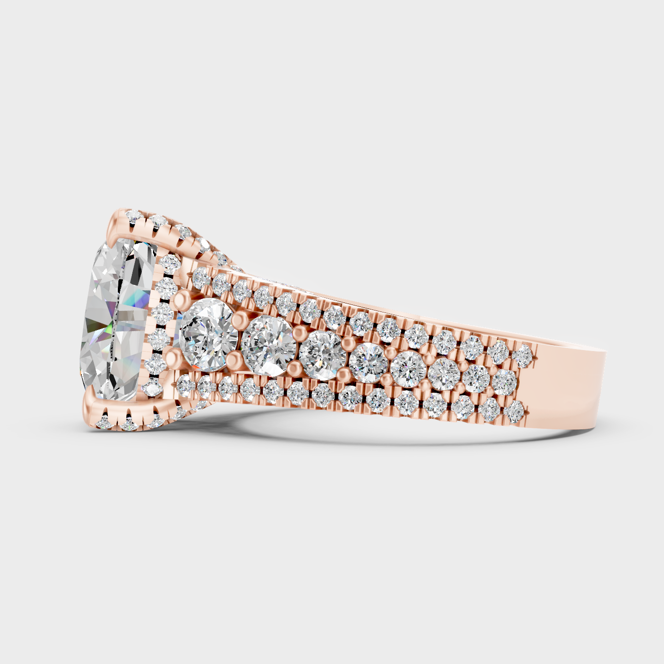 Solitaire Ring In Rose Gold With Oval And Round Diamonds