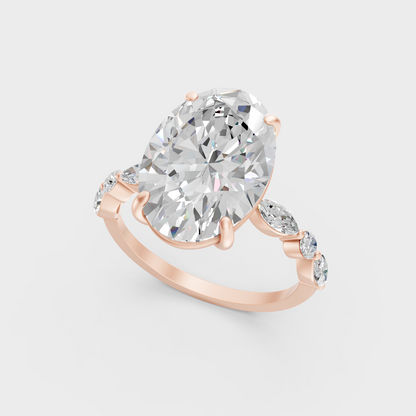 Exquisite 4.05 Ct lab-grown diamond ring with side accent stones, polished 14K rose gold finish.