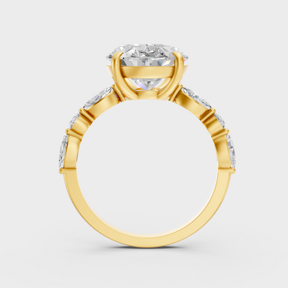 Luxury 4.05 Ct lab-grown diamond solitaire with intricate accent stones in 9K yellow gold.