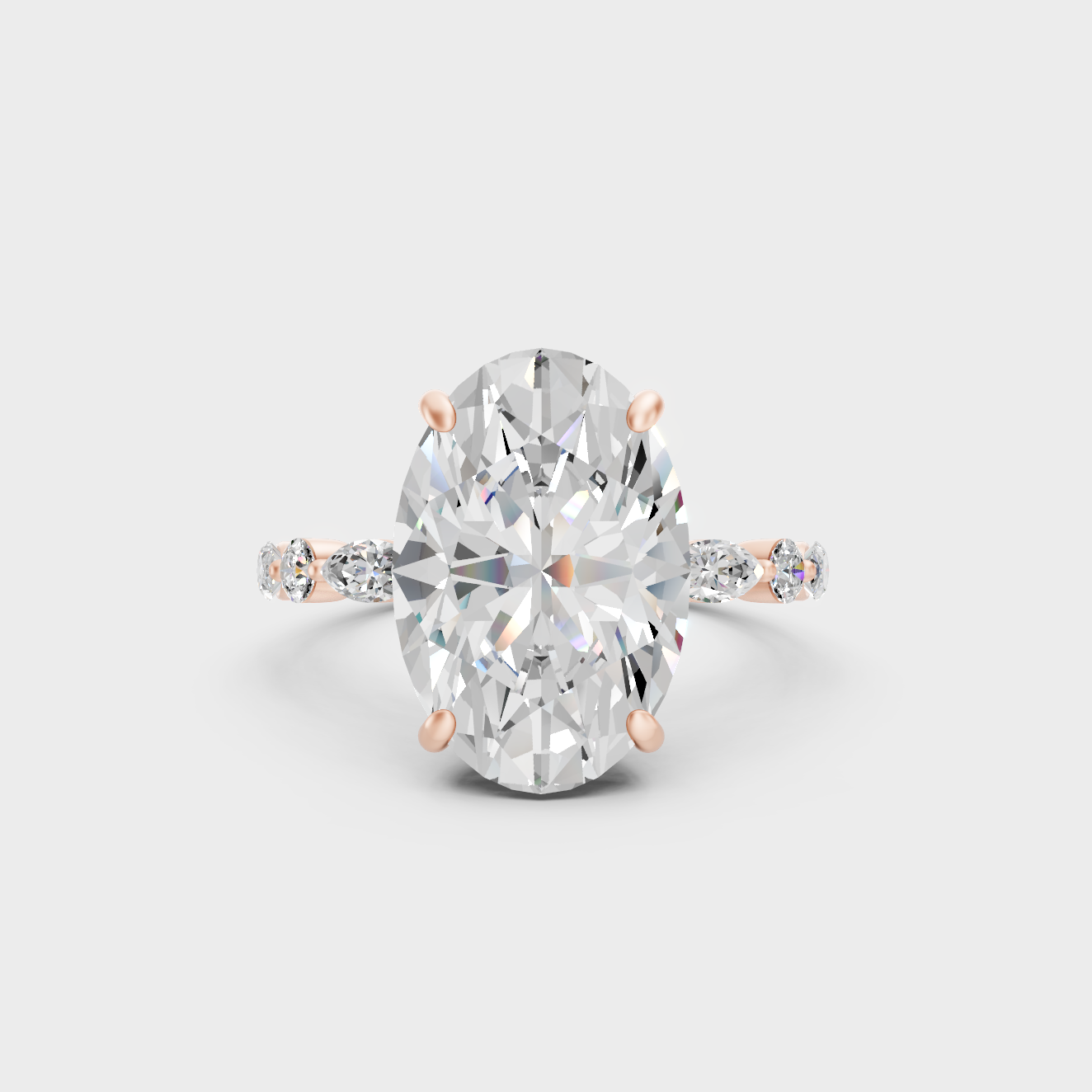 Romantic 4.05 Ct lab-grown diamond solitaire ring with round and marquise accents in 18K rose gold.