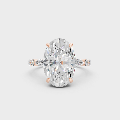 Romantic 4.05 Ct lab-grown diamond solitaire ring with round and marquise accents in 18K rose gold.