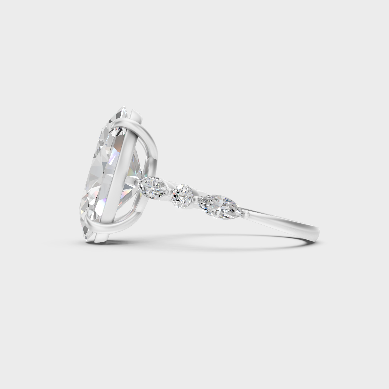 Sophisticated 4.05 Ct lab-grown diamond ring with refined side accents in 14K white gold.