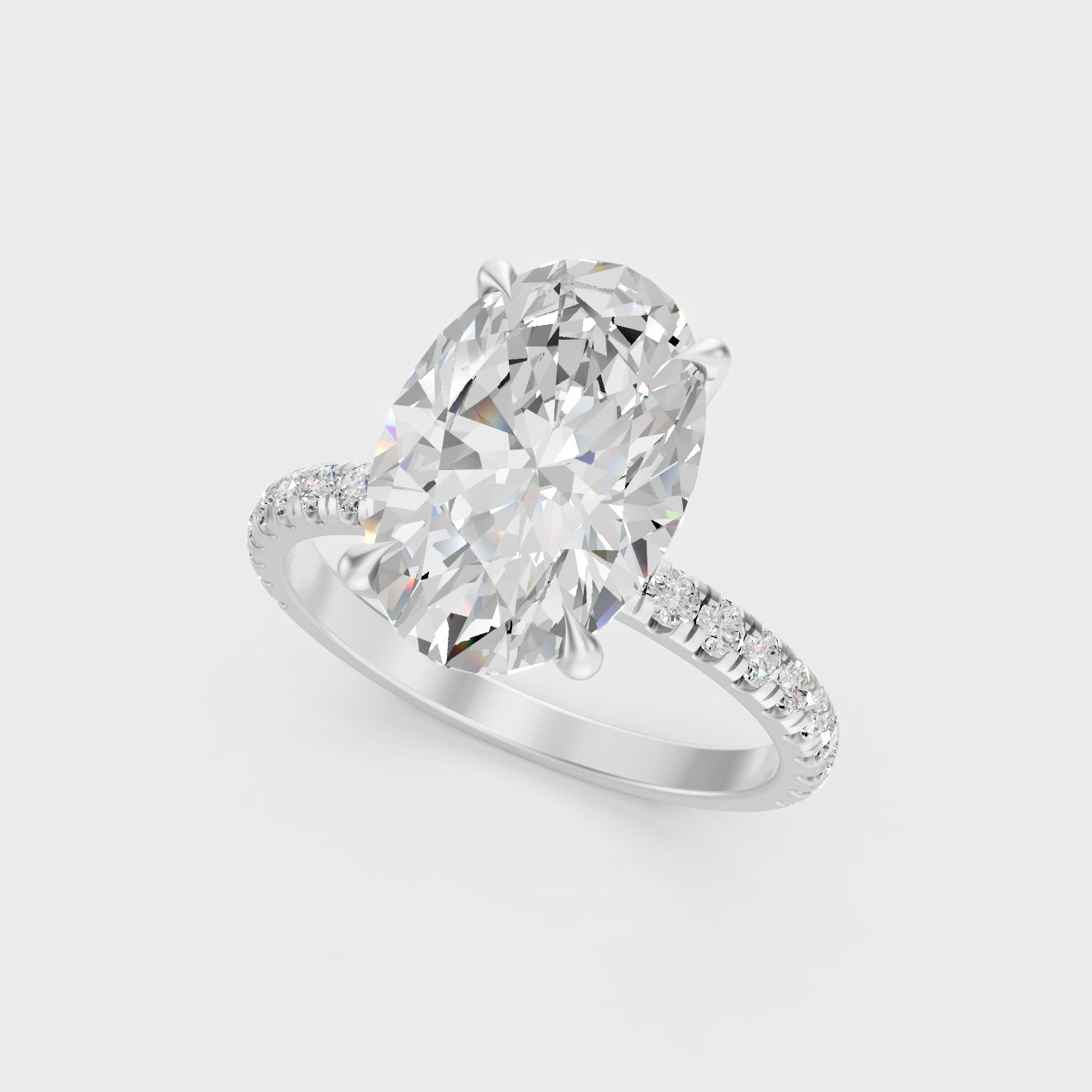 High-durability 4.62 Ct oval cut lab-grown diamond engagement ring with hidden halo, 950 platinum.