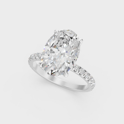 High-durability 4.62 Ct oval cut lab-grown diamond engagement ring with hidden halo, 950 platinum.
