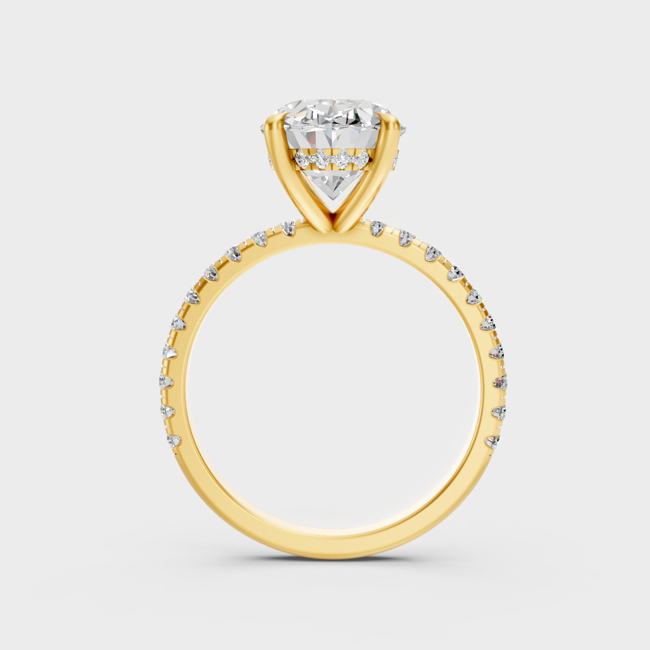 Luxury 4.62 Ct lab-grown diamond solitaire with hidden halo accents set in polished 9K yellow gold.