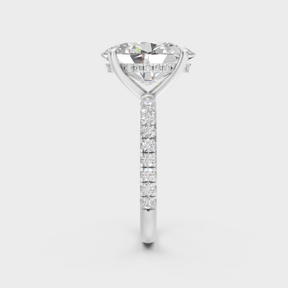Sophisticated 4.62 Ct oval cut lab-grown diamond engagement ring with hidden halo detail, 14K white gold.