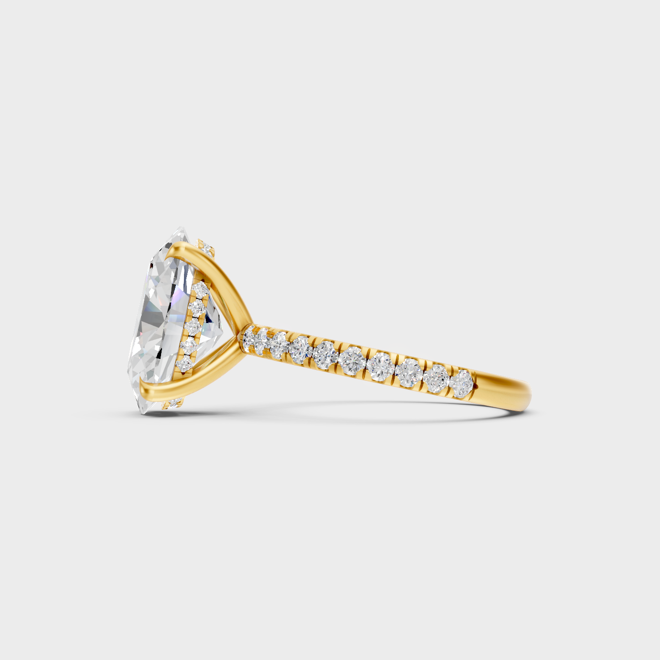 Custom 4.62 Ct lab-grown diamond hidden halo ring, masterfully crafted in 14K yellow gold.