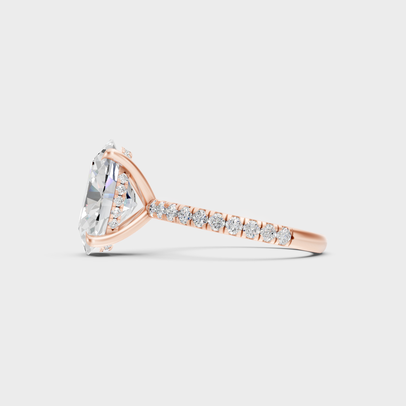 Stunning 4.62 Ct oval lab-grown diamond ring with discreet hidden halo, 14K rose gold finish