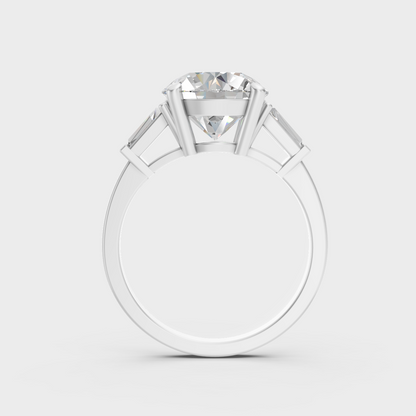 Sophisticated 3.32 Ct lab-grown diamond three-stone engagement ring, 14K white gold setting.