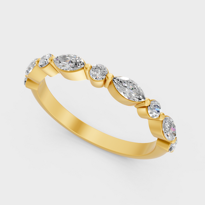 Yellow Gold Round Marquise Diamond Ring Band Luxury Design