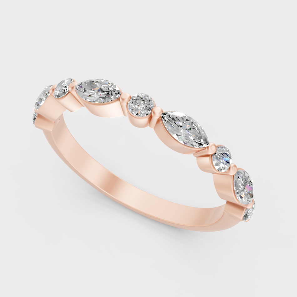 Round And Marquise Cut Lab Diamond Band In Rose Gold Elegant Design