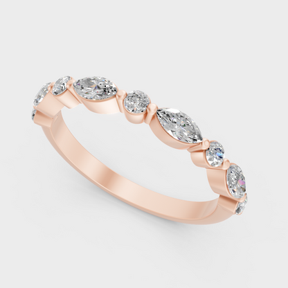 Round And Marquise Cut Lab Diamond Band In Rose Gold Elegant Design
