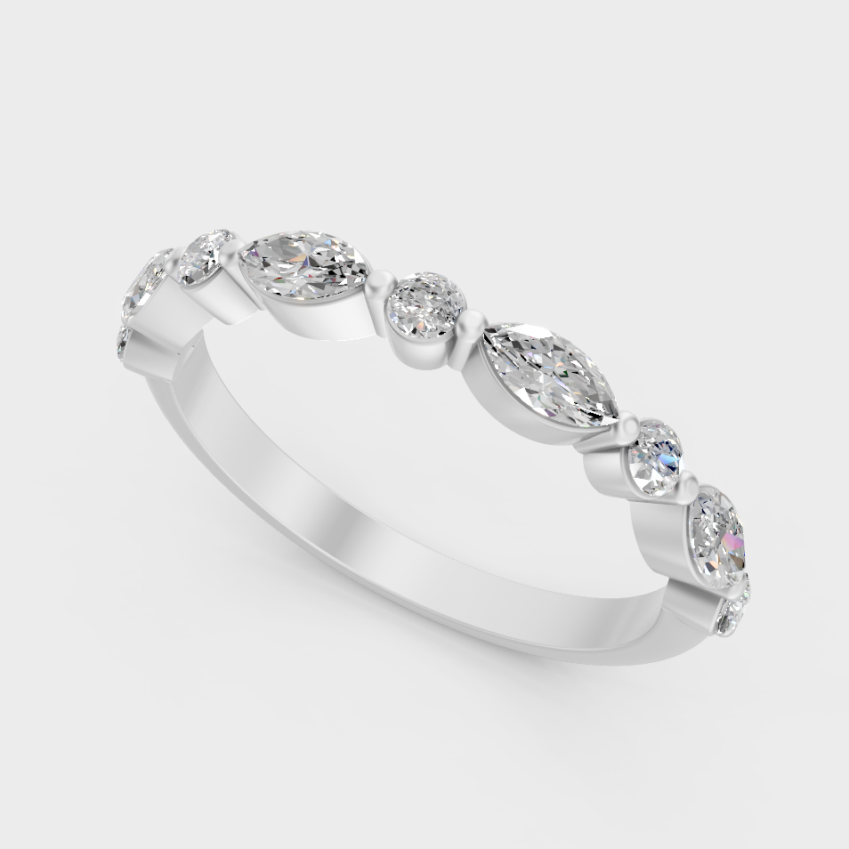 Platinum Round Marquise Diamond Band Luxury Fine Jewelry