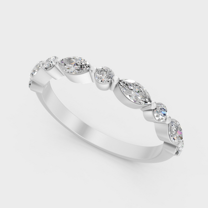 Platinum Round Marquise Diamond Band Luxury Fine Jewelry