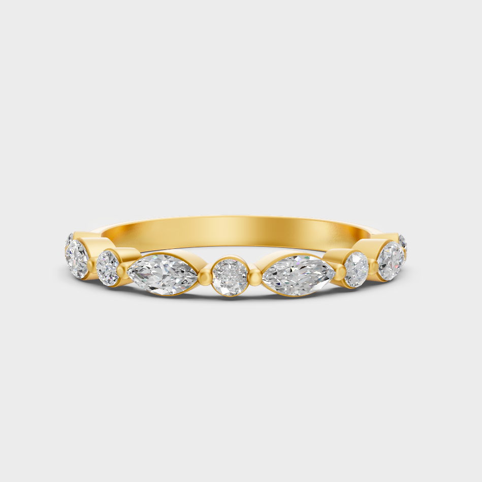 Elegant Round Marquise Proposal Band In Yellow Gold