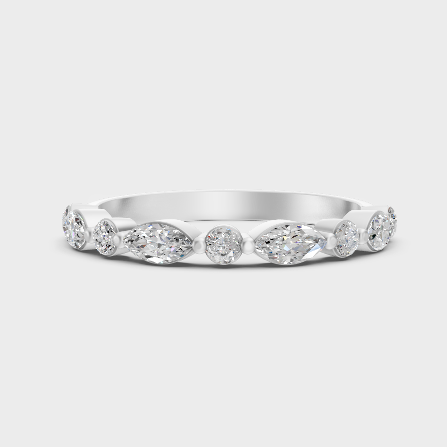 White Gold Diamond Wedding Band With Round And Marquise Diamonds