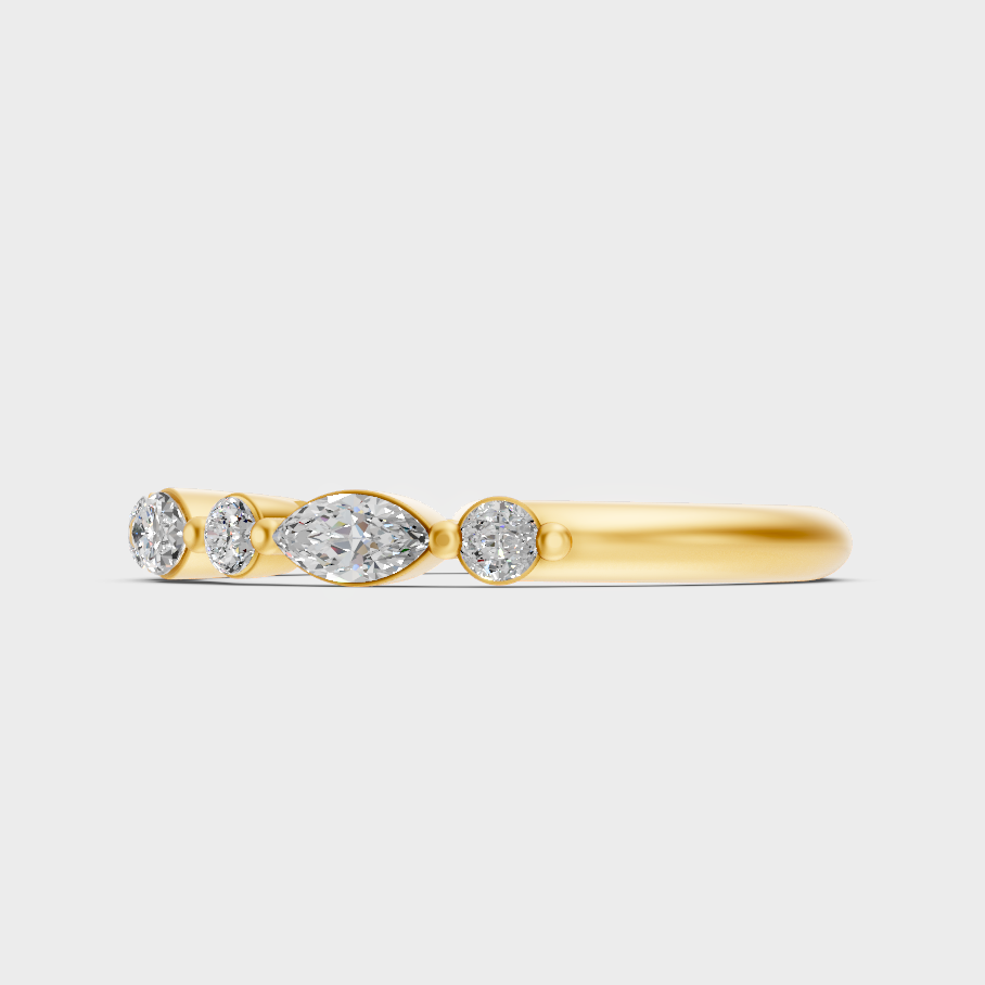 Luxury Round And Marquise Diamond Band In Yellow Gold Elegant Jewelry