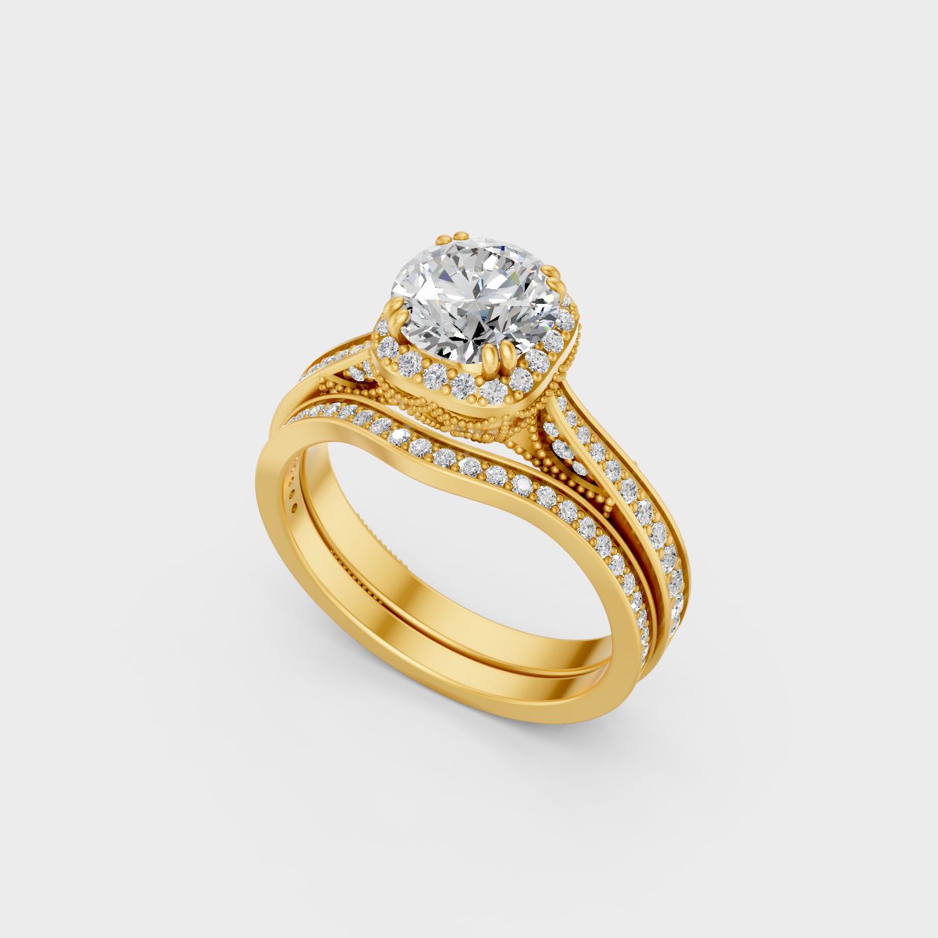 Designer Round Diamond Ring Set In Yellow Gold