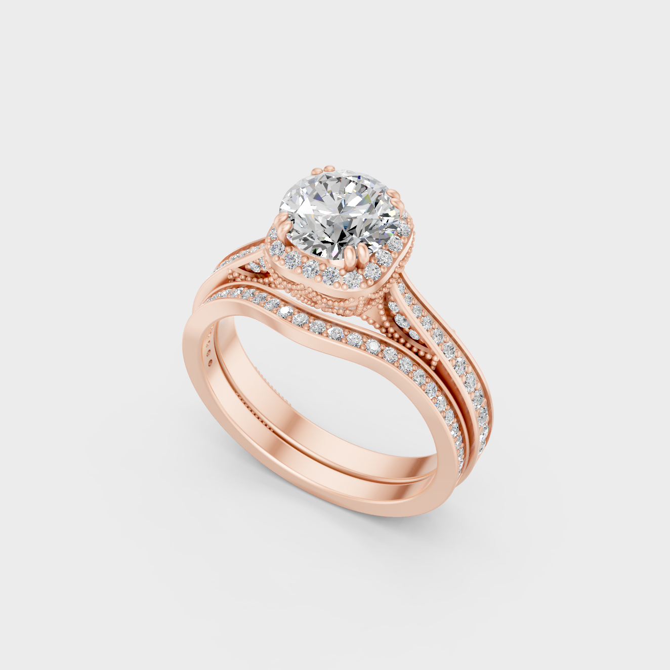 Rose Gold Round Lab Grown Diamond Ring Set Timeless Luxury Style