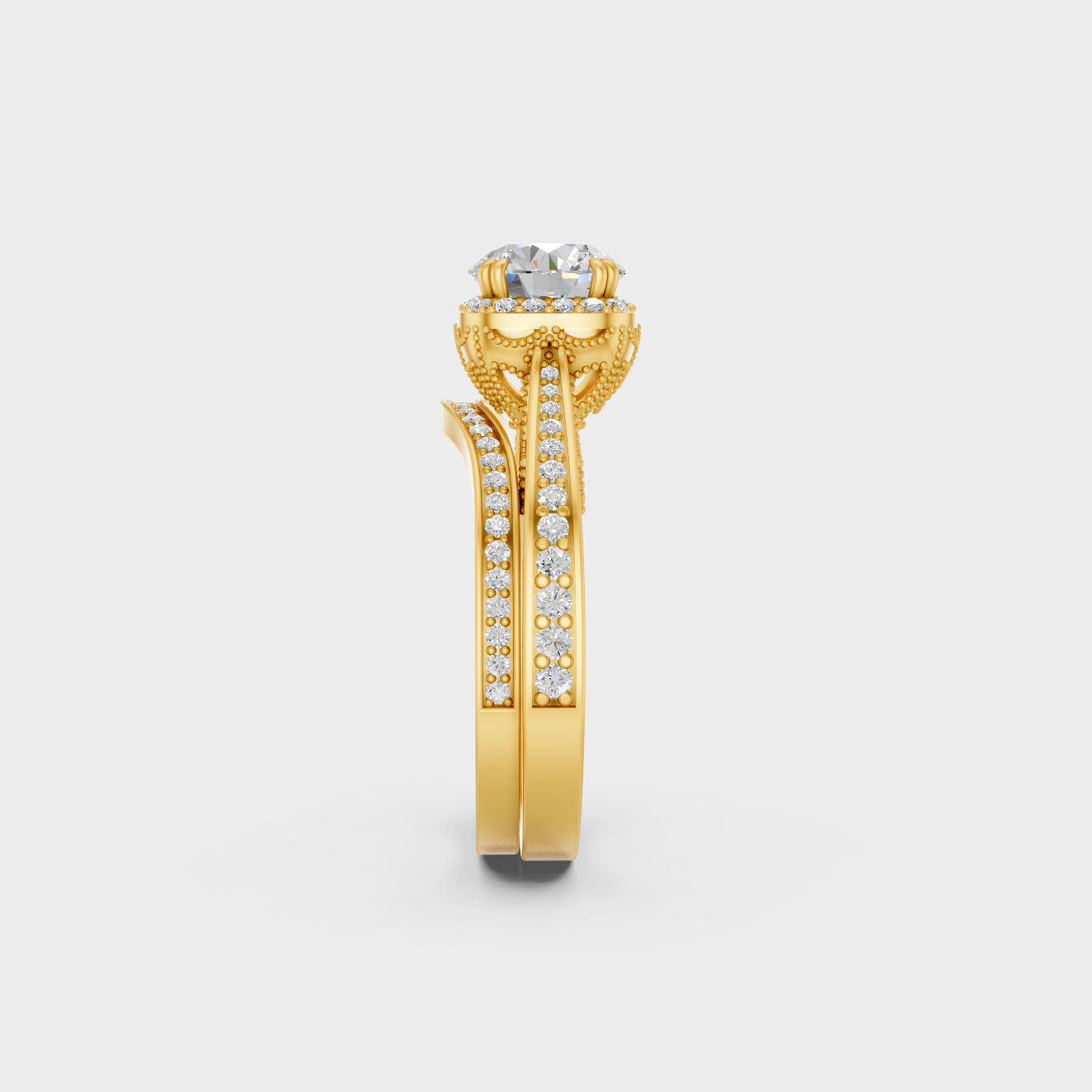 2.15 Ct Round Diamond Ring Set In Yellow Gold Luxury Design
