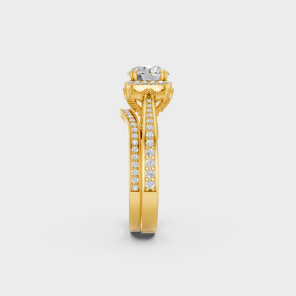 2.15 Ct Round Diamond Ring Set In Yellow Gold Luxury Design