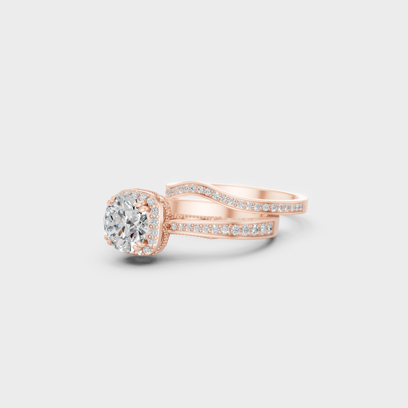 Round Cut Lab Diamond Ring Set In Rose Gold Refined Style