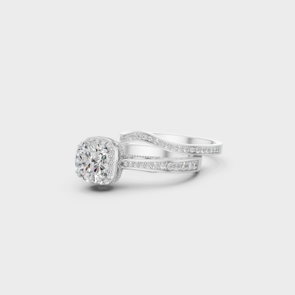 Platinum Round Cut Diamond Ring Set Elegant Fine Jewelry